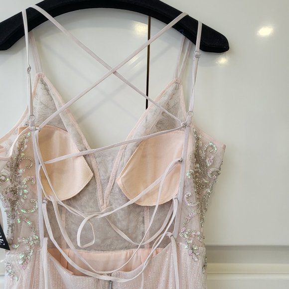 XSCAPE ! Flared Hem Sequined Mesh Gown - Picture 9 of 14